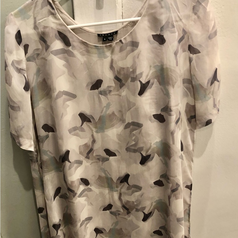 Theory | Silk Floral Print Mint Mini Shift Dress Size 6